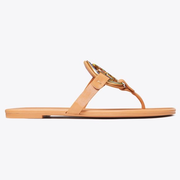 Tory Burch $298 Enamel Miller Soft Sandal Multi Natural Vachetta Tan MAN… - Picture 7 of 13